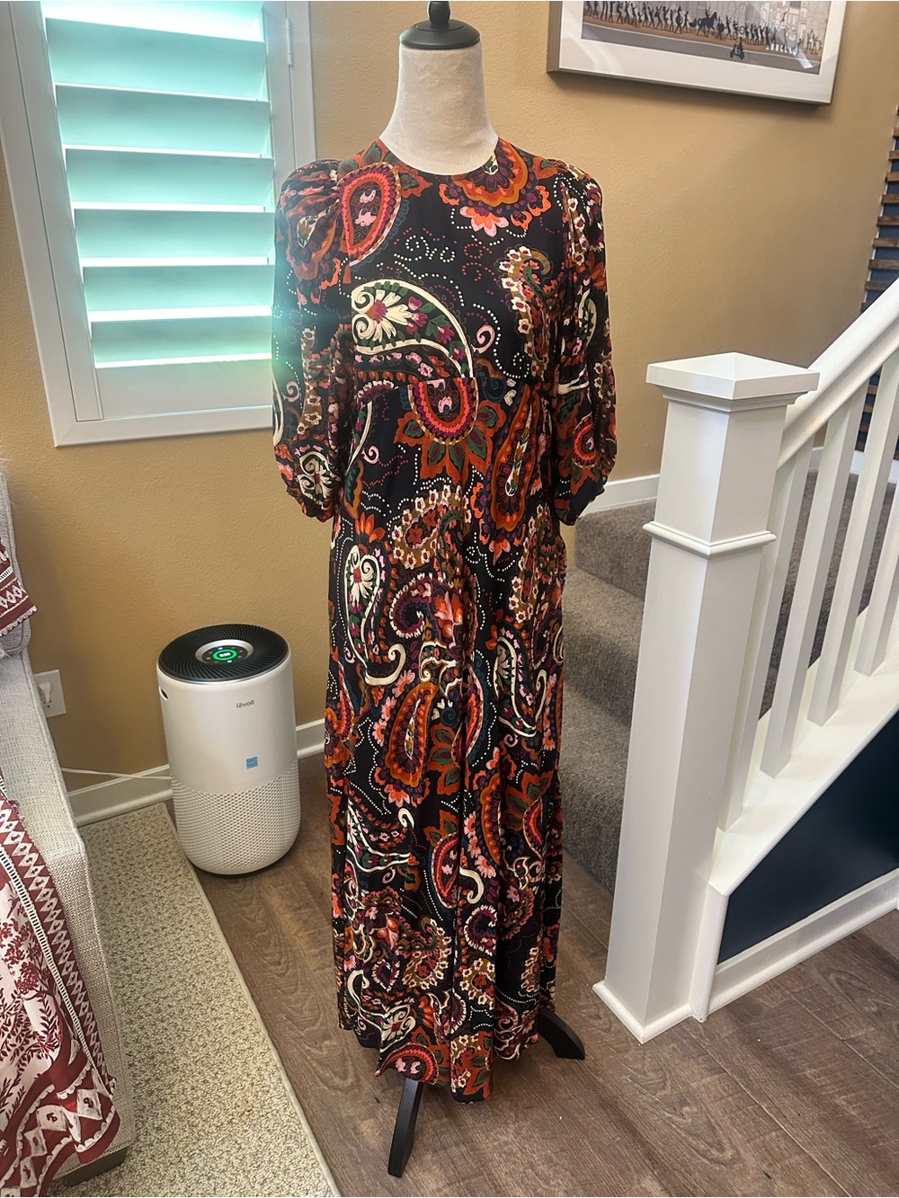 Kachel - Paisley Maxi Dress in Black and Rust